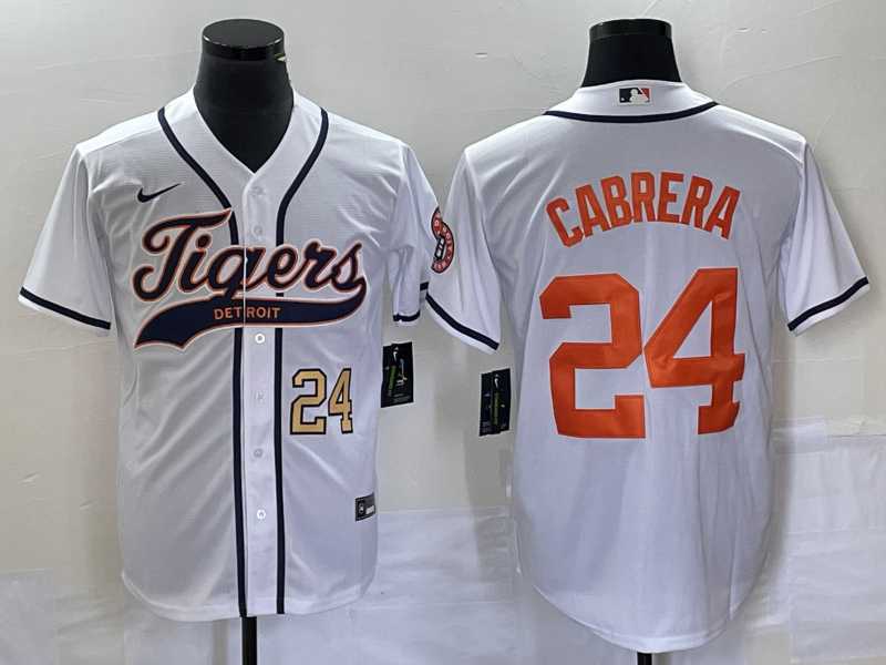 Men%27s Detroit Tigers #24 Miguel Cabrera Number White Cool Base Stitched Baseball Jersey->detroit tigers->MLB Jersey
